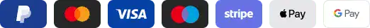 PayPal, Mastercard, Visa, Stripe, Apple Pay and Google Pay